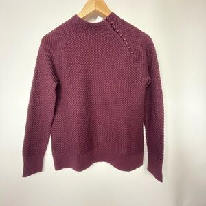 LOFT Rich Burgundy Cowl Sweater Side Shoulder Buttons Size XS NWT